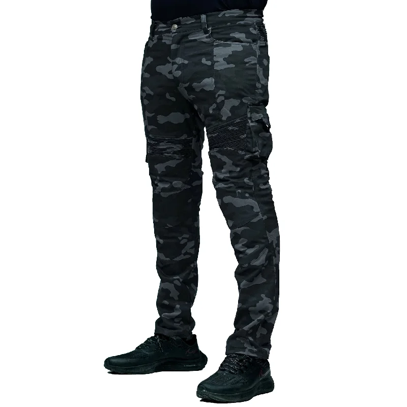 Men's compact travel cargo pants-FORZA WARLORD BLACK CAMO KEVLAR PANTS