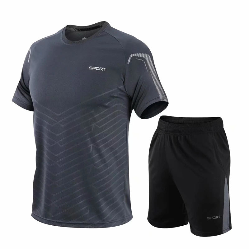 Men's subtle clay pants-Men's Polyester Short Sleeve T-Shirt With Shorts Workout Set