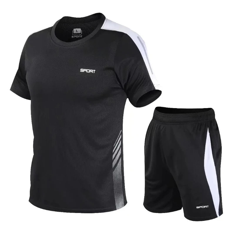 Men's slim-fit straight pants-Men's Spandex O-Neck Short Sleeves Fitness Sports Jogging Set