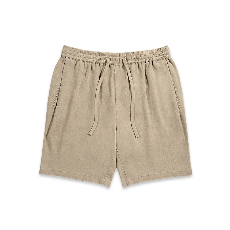 Men's earthy autumn pants-Ward Linen Shorts Khaki