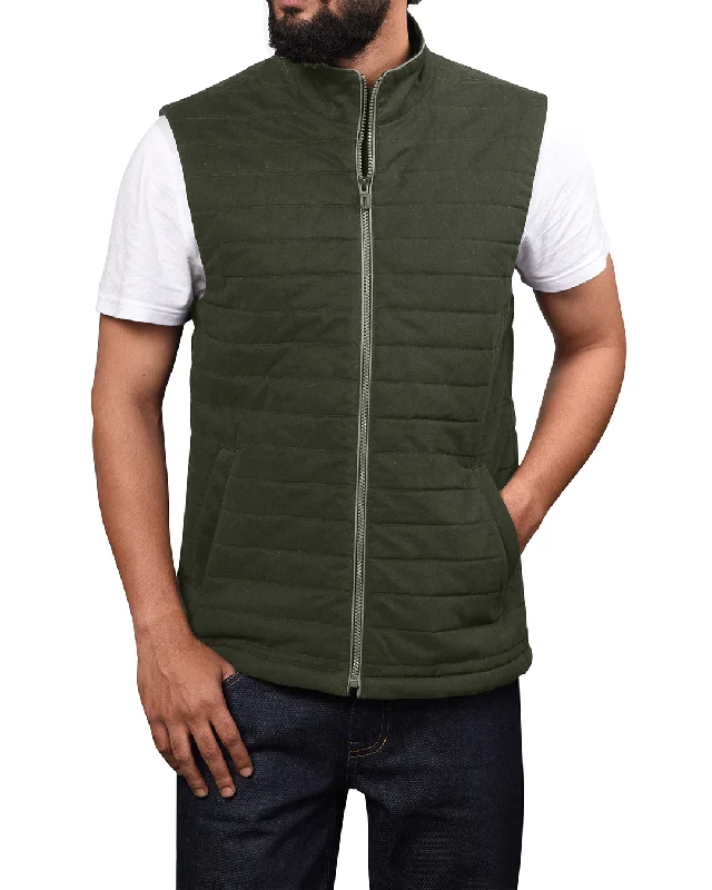 Men's slouchy terry sweatpants-Quilted Gilets in Castor Green Twill