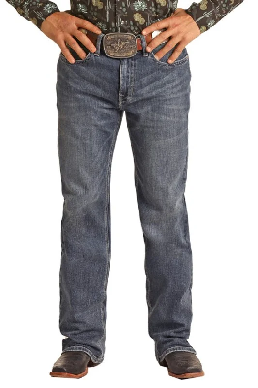 Men's earthy autumn pants-Men's Rock & Roll Cowboy Relaxed Fit Stretch Straight Bootcut Jeans #RRMD0SR123