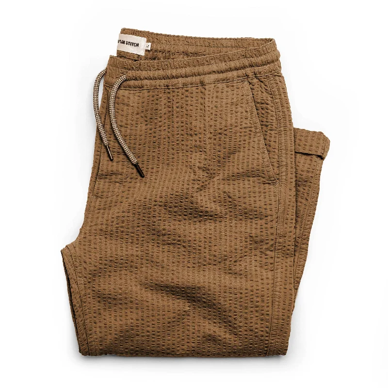 Men's rugged bushcraft pants-The Après Pant in British Khaki Seersucker