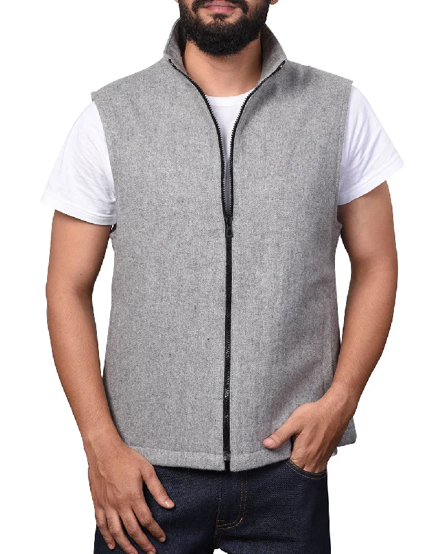 Men's soft suede pants-Vest in Grey Wool Flannel